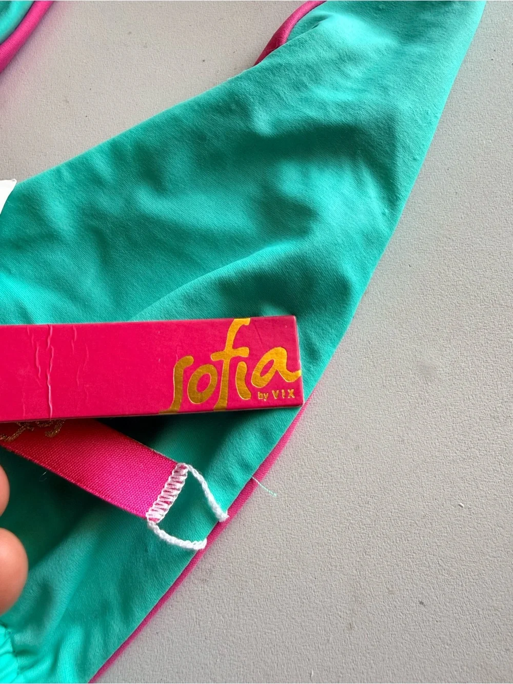 Sofia by ViX Turquoise Halter Bikini Top with Pink Trim.  Size XS